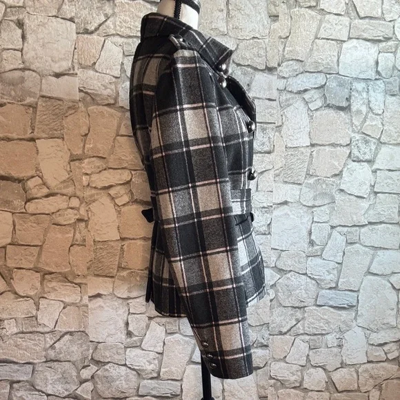 Forever 21 Black and Gray Plaid Pea Coat - Picture 3 of 5